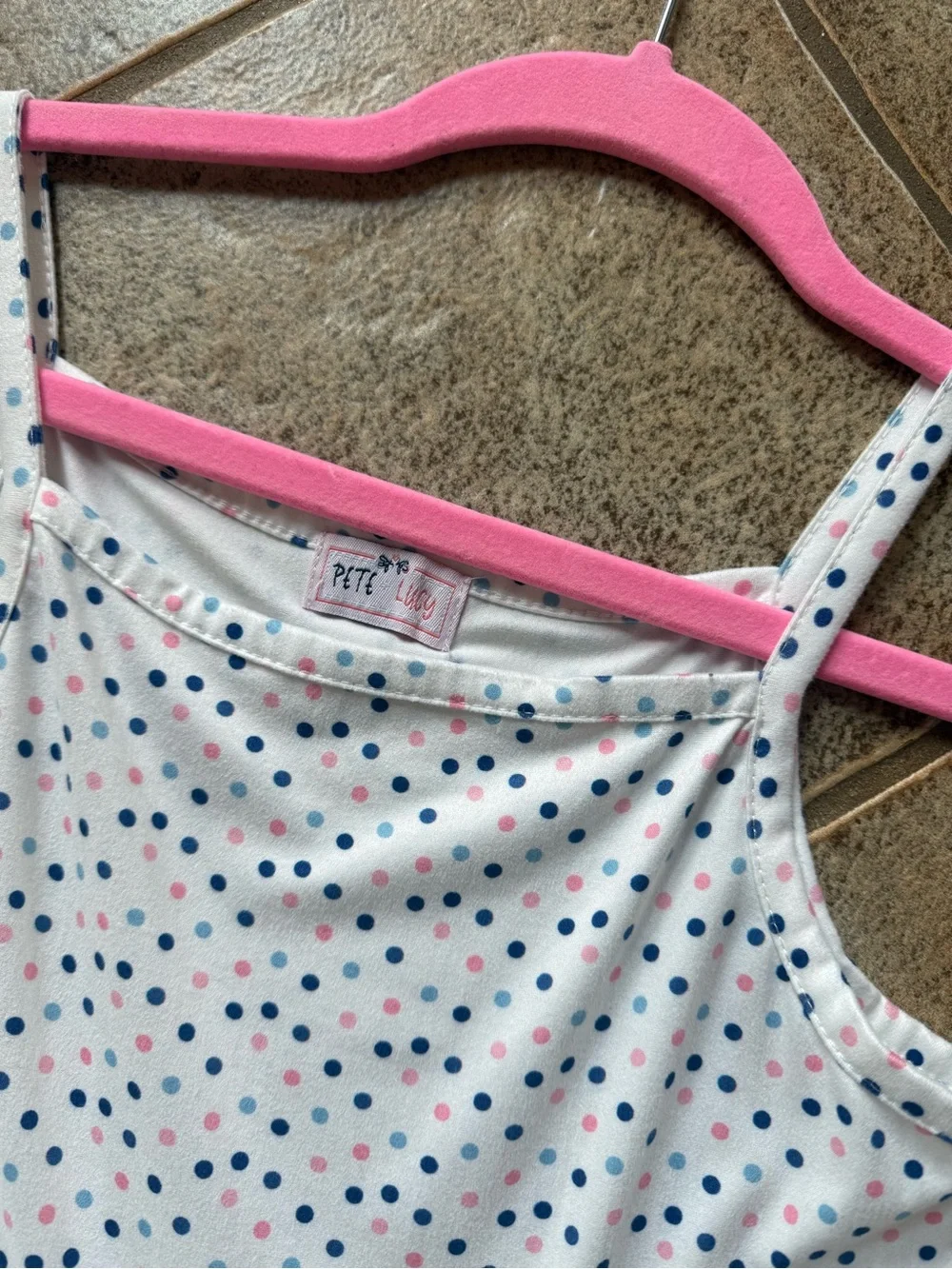 Girls Pink Tea Party Print Sundress with Navy Accents